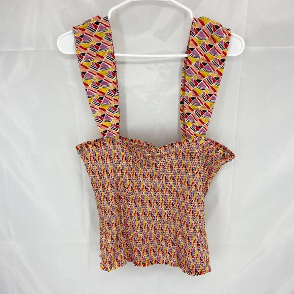 Anthropologie Maeve Women M Fitted Smocked Tank Top Colorful Cropped Summer Fun - Picture 2 of 8